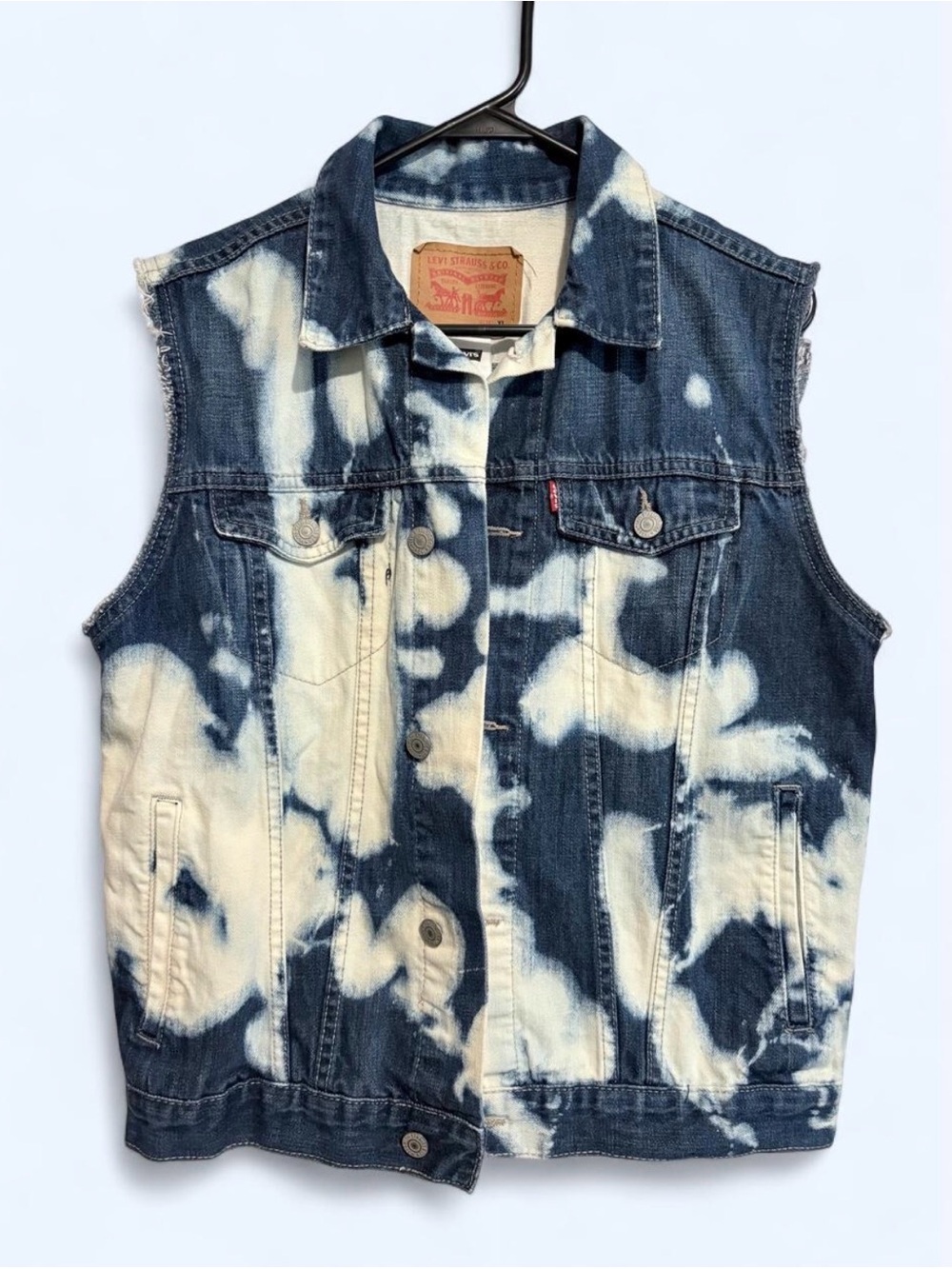 Levi's Blue & White Tie-Dye Denim Vest - Sleeveless Jean Jacket